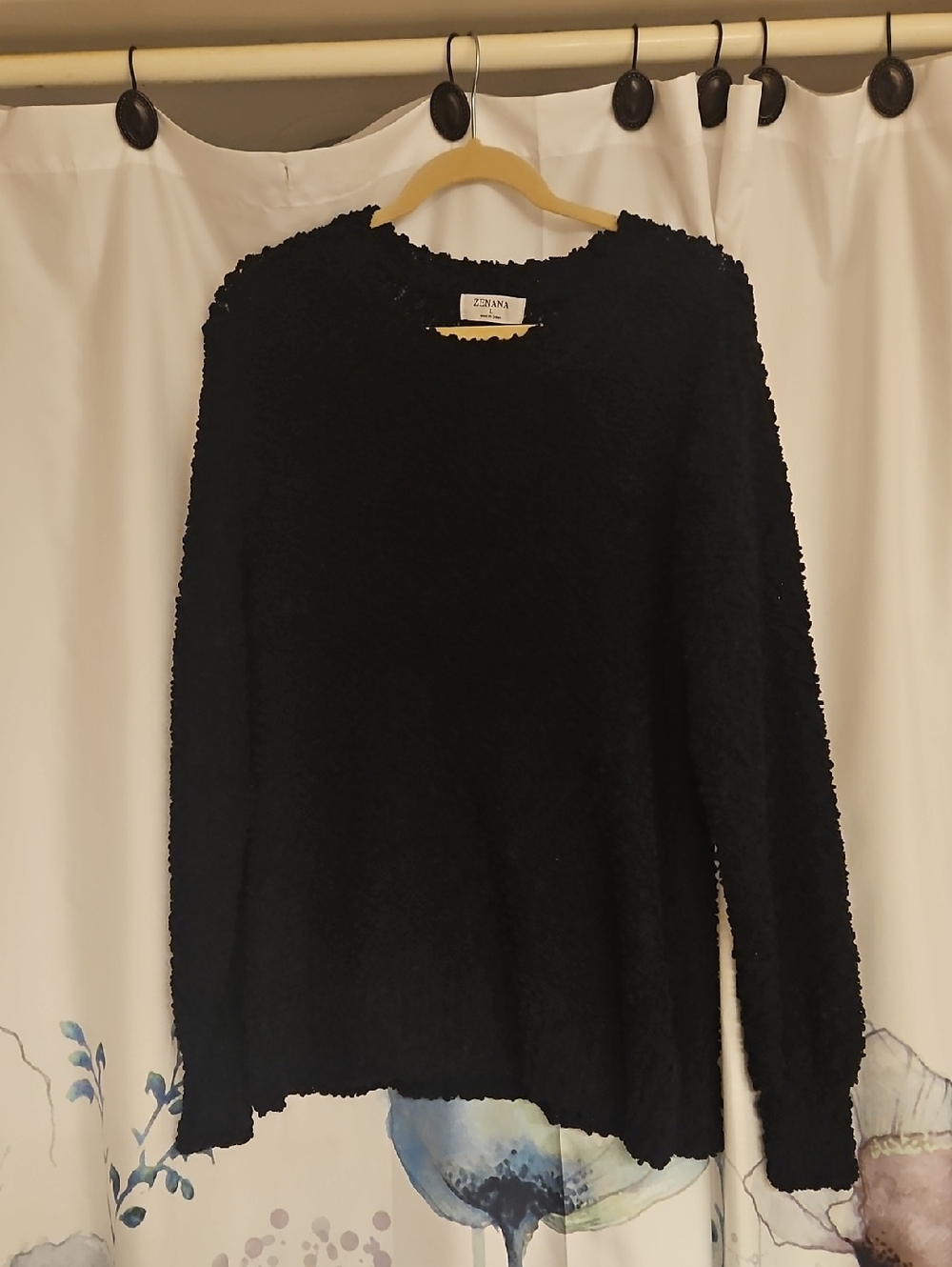 Zenana Black Fuzzy Crewneck Sweater